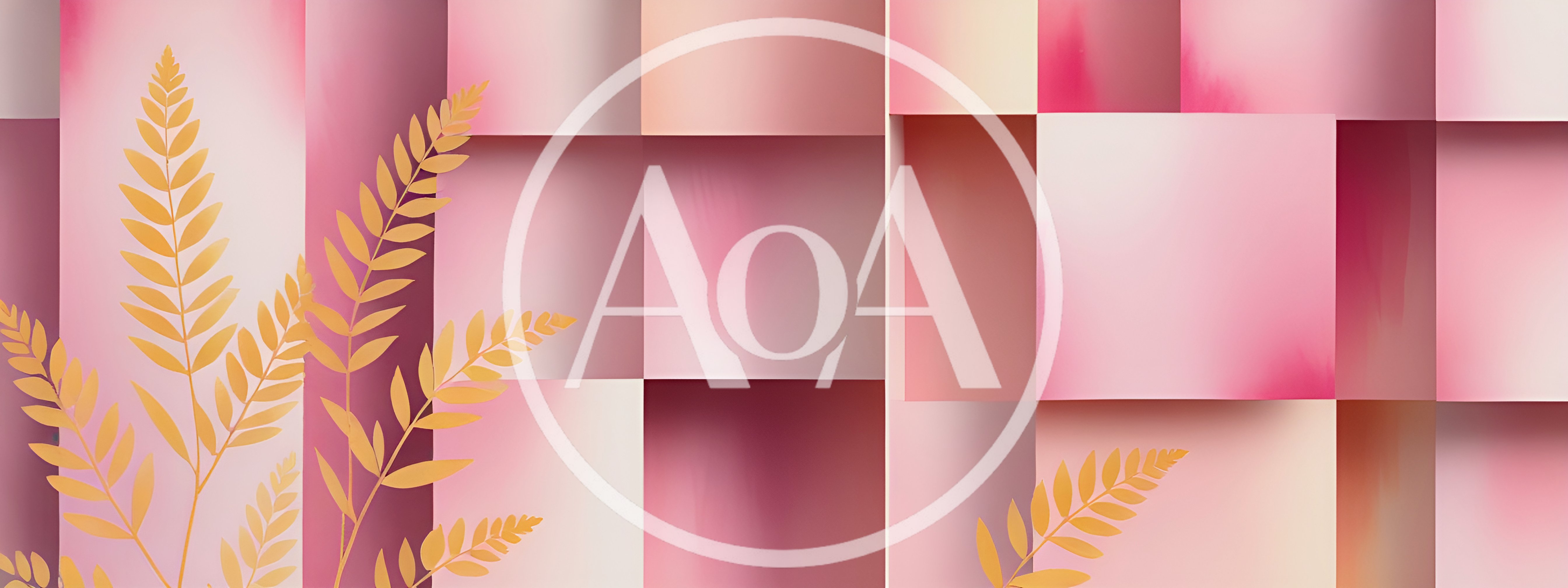 Abstract Pink Geometric Background With Golden Fern Leaves