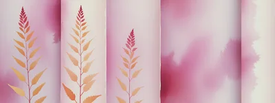 Abstract Watercolor Fern Leaves On Pink Background