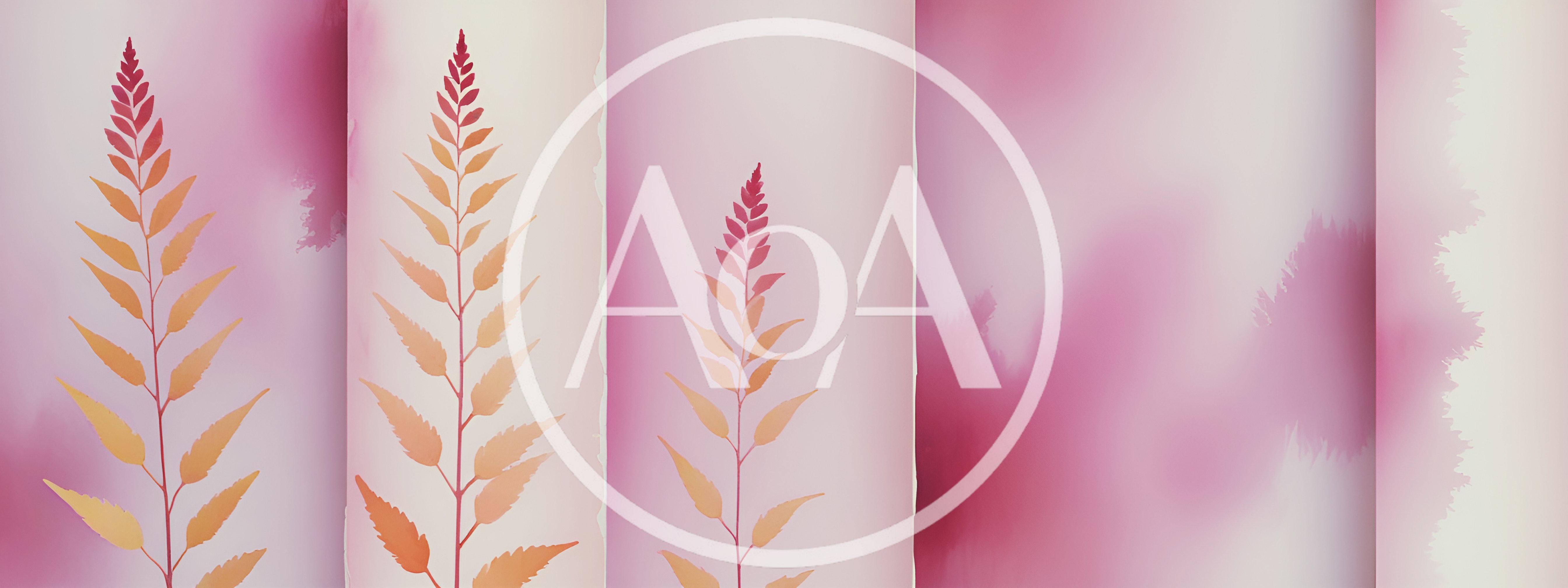 Abstract Watercolor Fern Leaves On Pink Background
