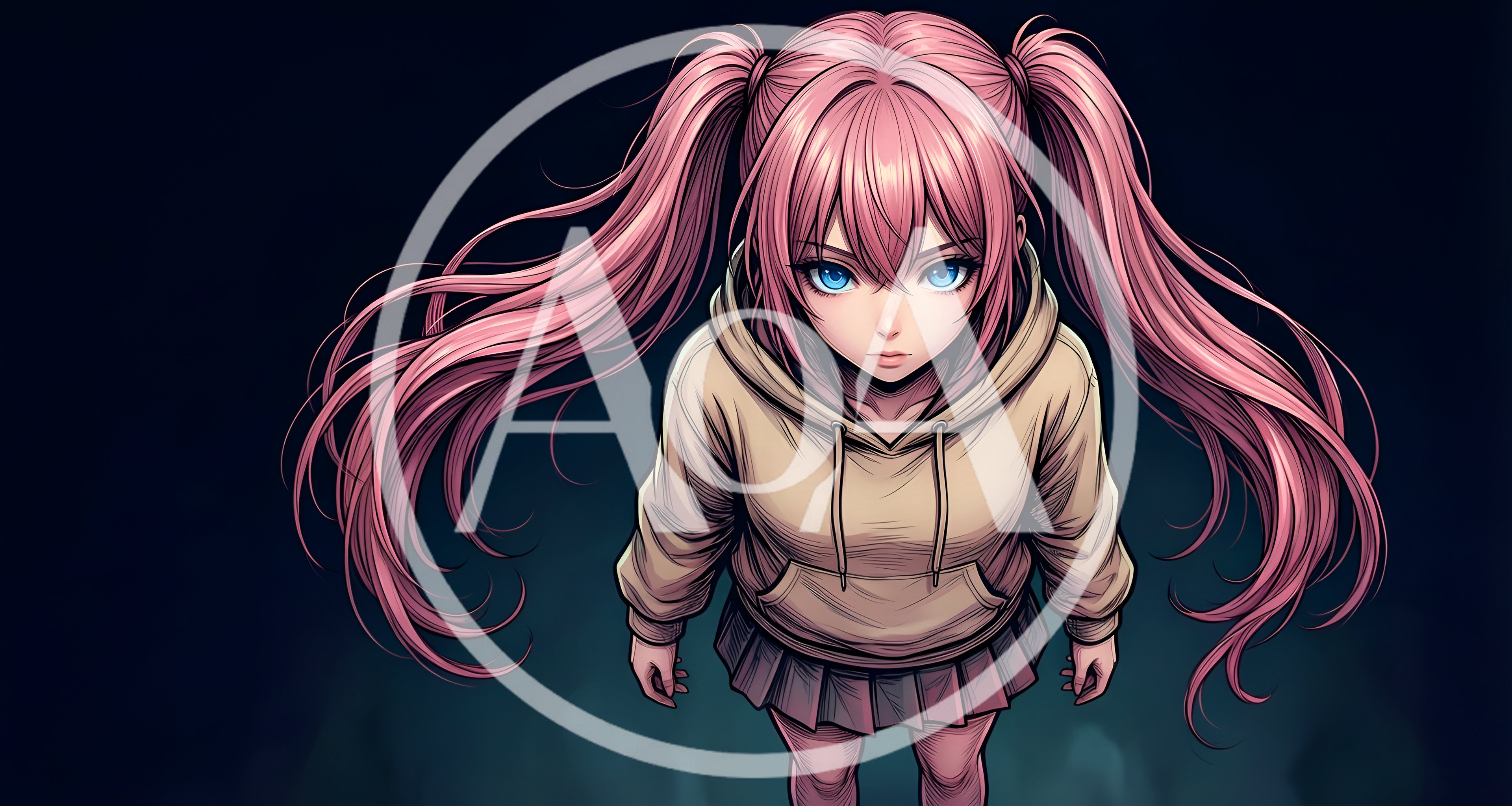 Anime Girl With Pink Pigtails In A Hoodie