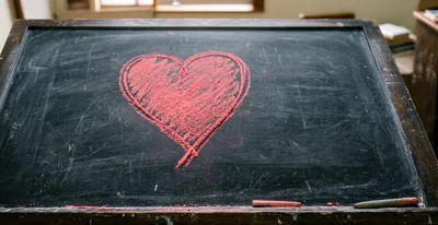 Red Heart Drawn With Chalk On A Blackboard