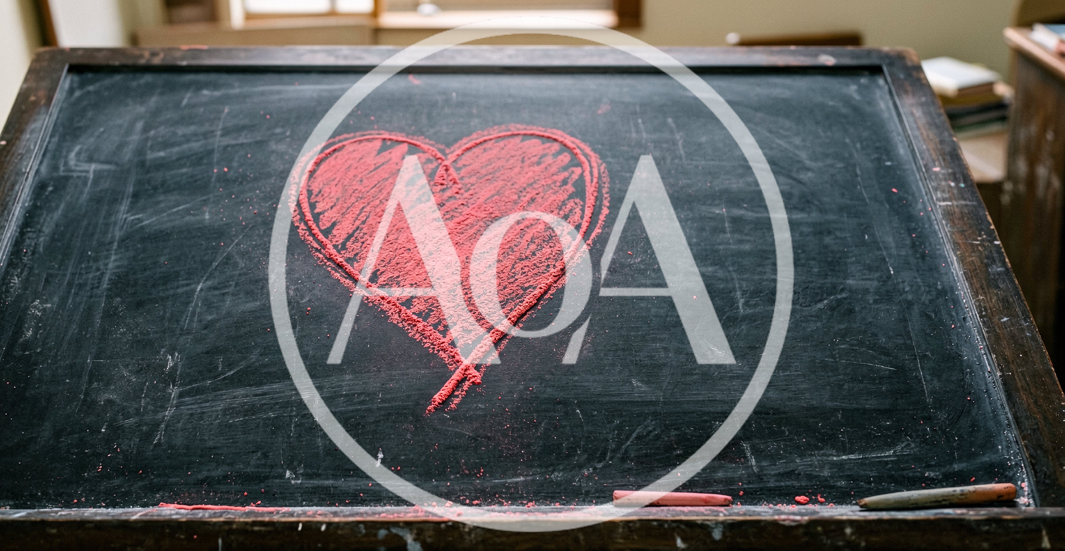 Red Heart Drawn With Chalk On A Blackboard