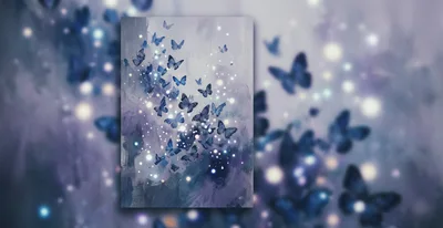 Abstract Painting Featuring Blue Butterflies And Glowing Lights