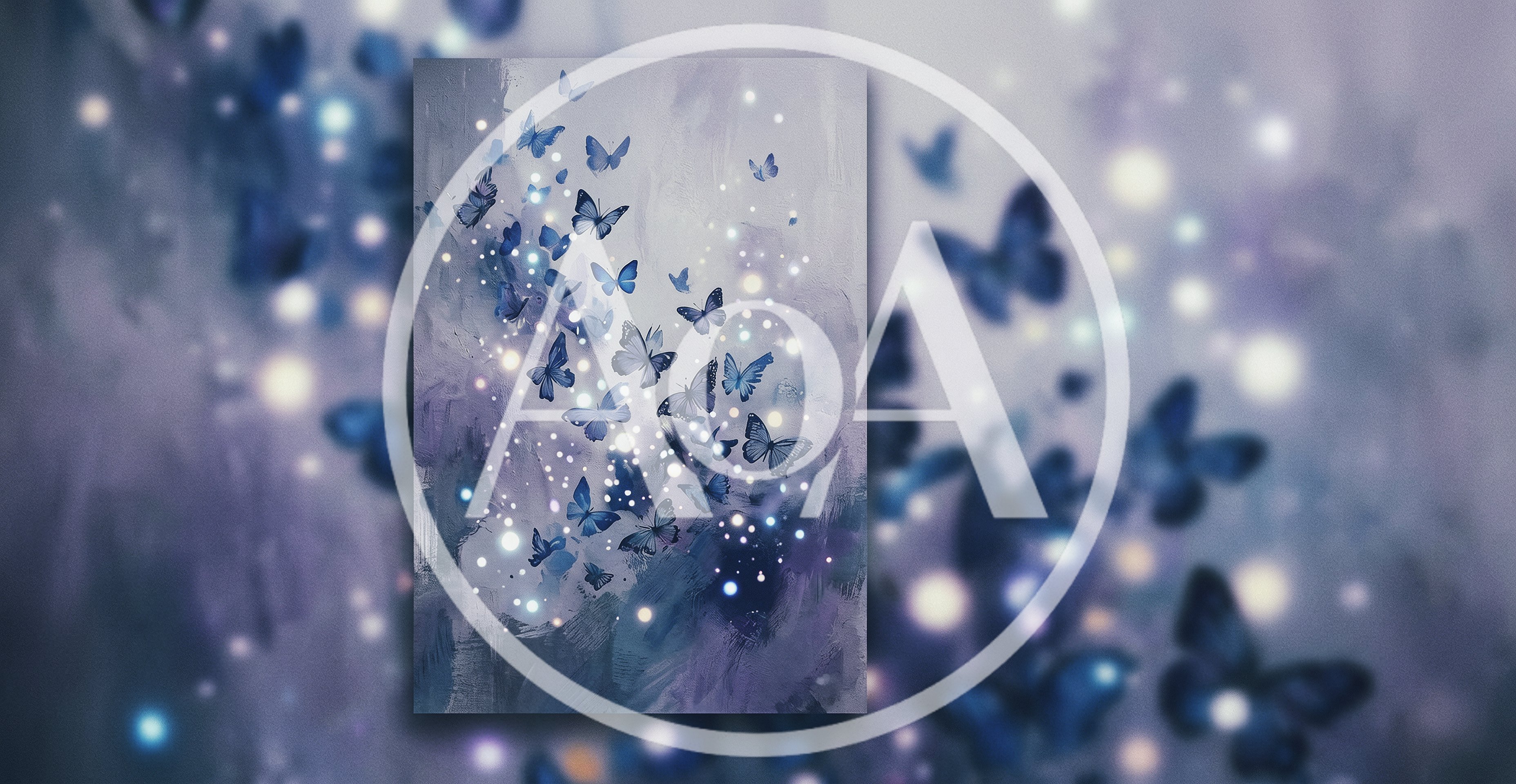 Abstract Painting Featuring Blue Butterflies And Glowing Lights