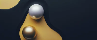 Abstract 3D Render With Metallic Spheres And Liquid Shapes