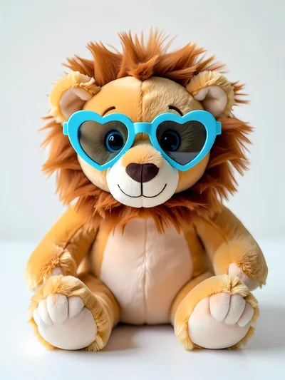 Cute Stuffed Lion Toy Wearing Heart Shaped Sunglasses