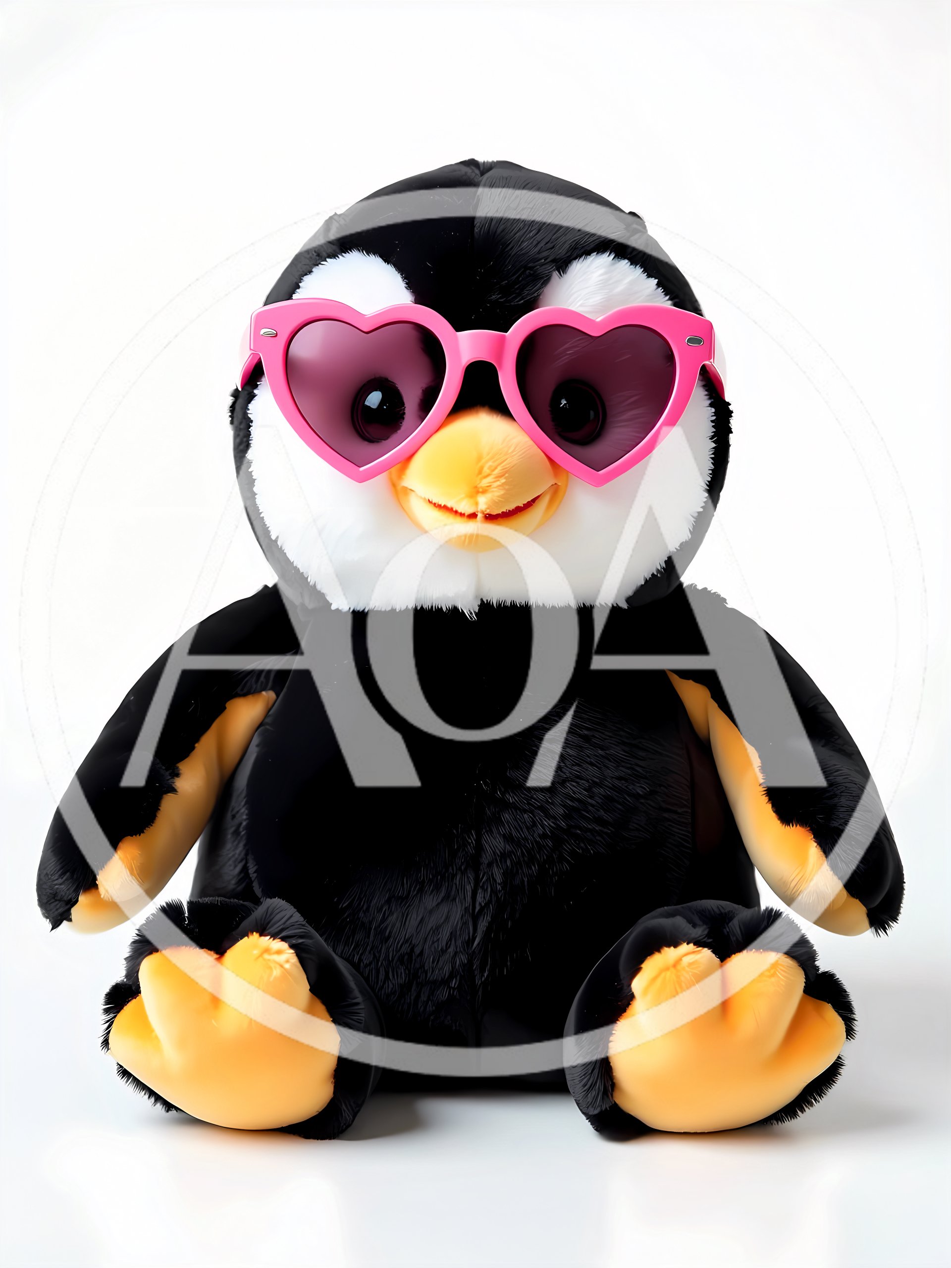 Plush Penguin Toy Wearing Pink Heart Shaped Sunglasses