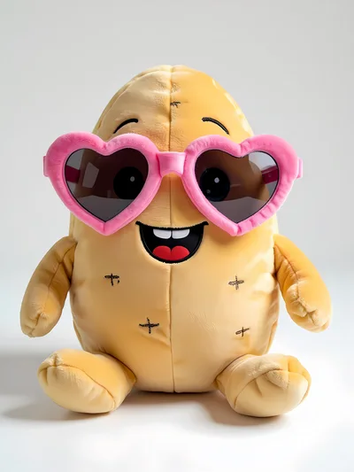 Plush Potato Toy Wearing Pink Heart Shaped Sunglasses