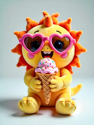 Cute Sun Character Holding Pink Ice Cream Cone