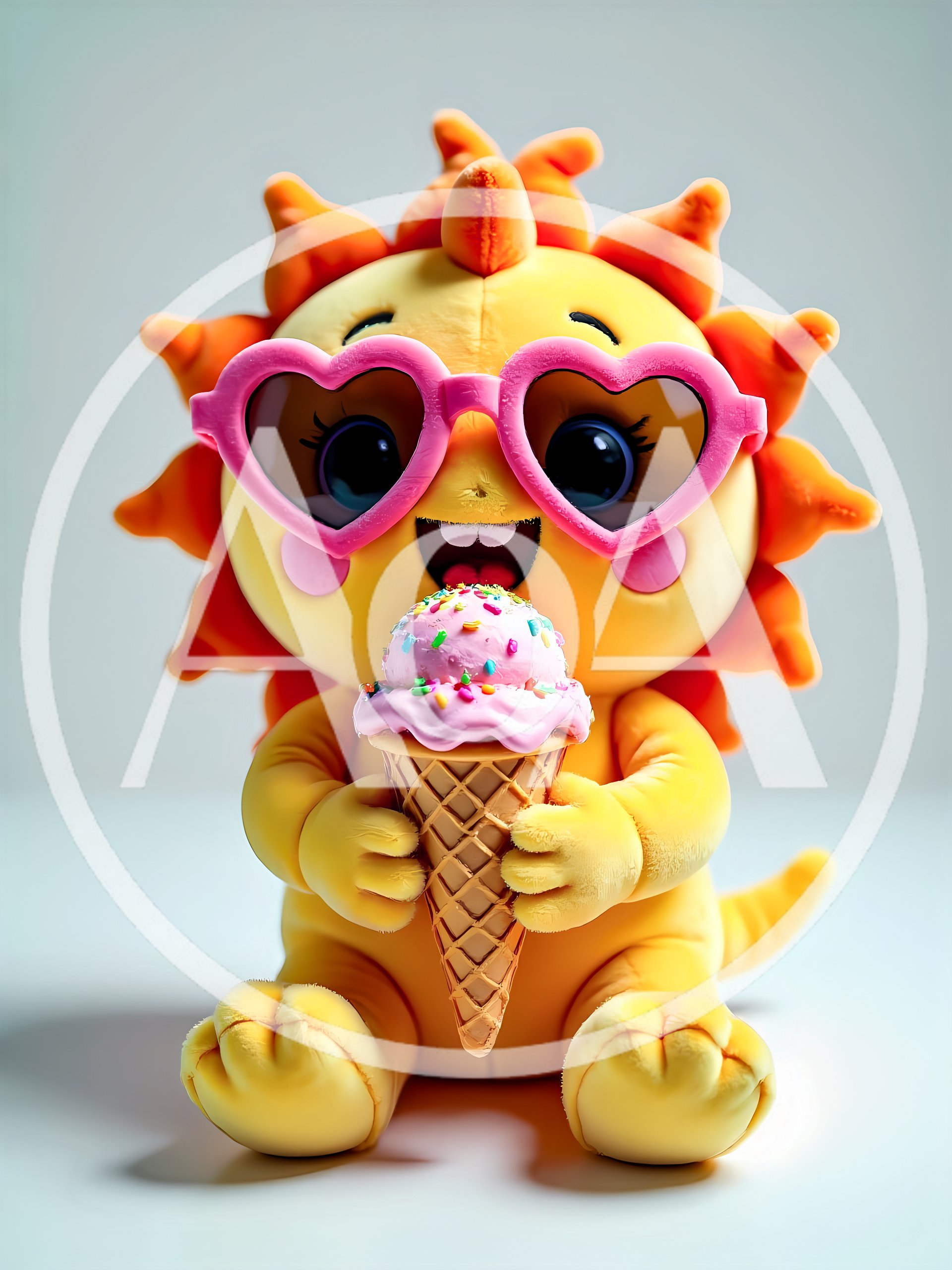 Cute Sun Character Holding Pink Ice Cream Cone