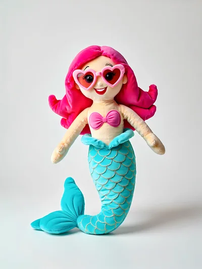 Plush Mermaid Doll With Pink Hair And Heart Sunglasses
