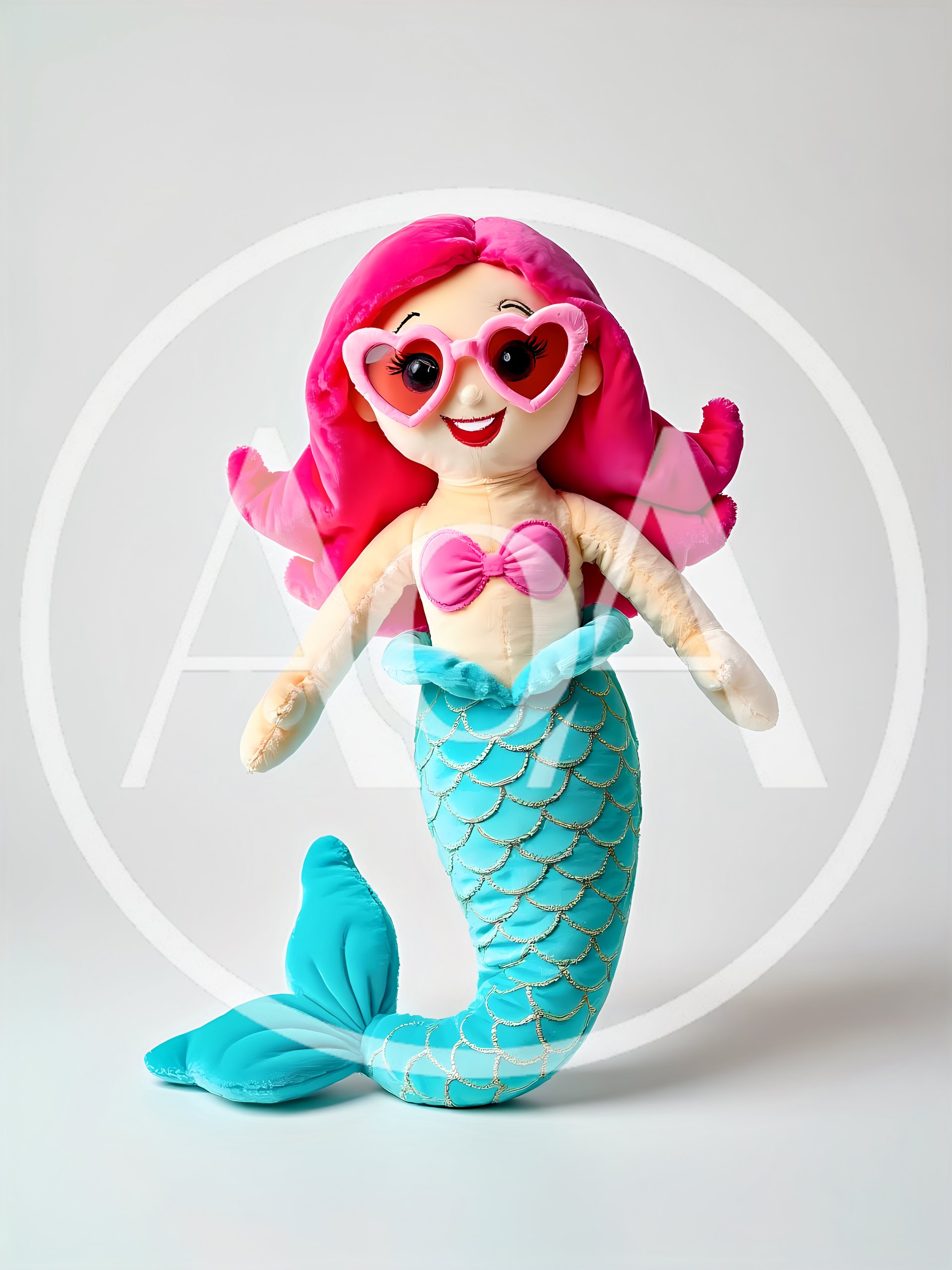 Plush Mermaid Doll With Pink Hair And Heart Sunglasses