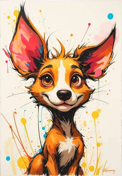 Watercolor Illustration Of A Cute Fox-Like Dog
