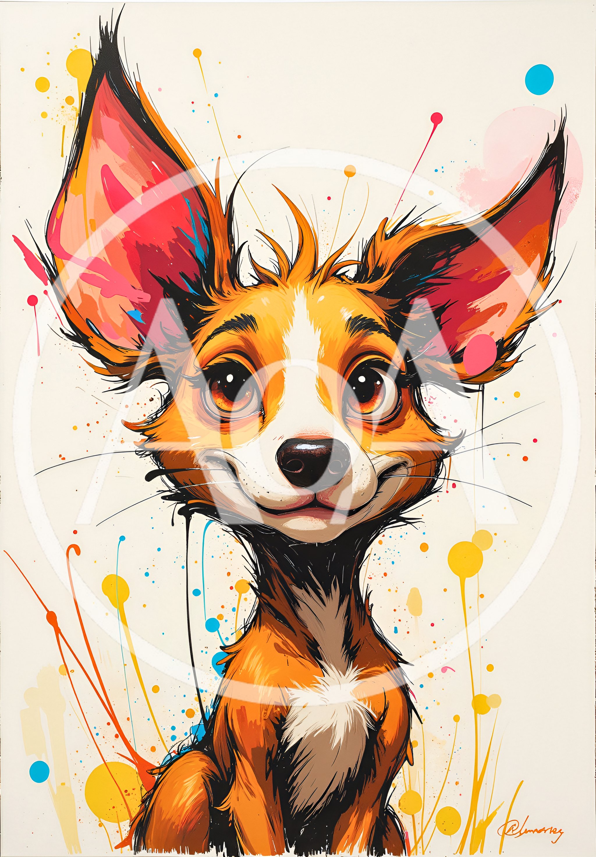 Watercolor Illustration Of A Cute Fox-Like Dog