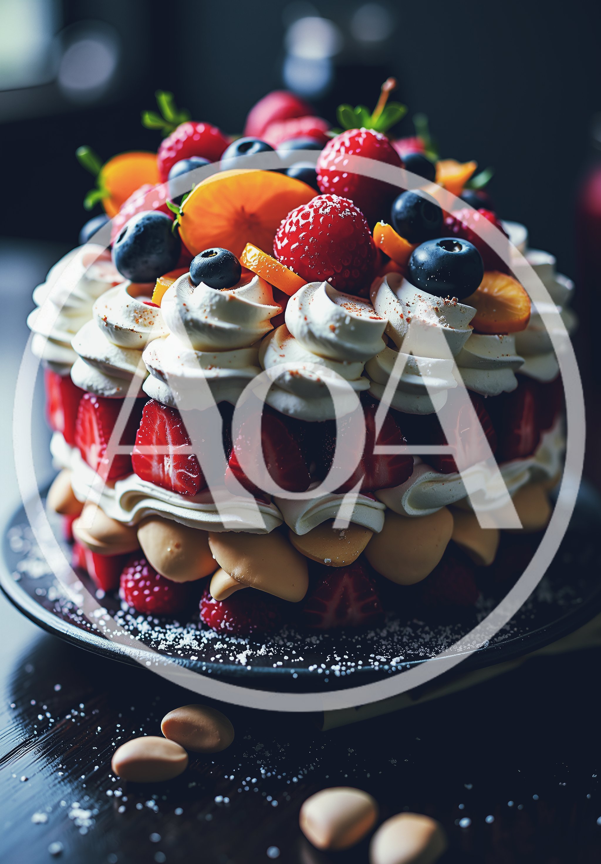 Gourmet Fruit Layer Cake With Whipped Cream