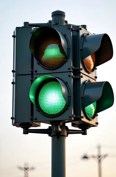 Illuminated Green Traffic Light Signal On Pole