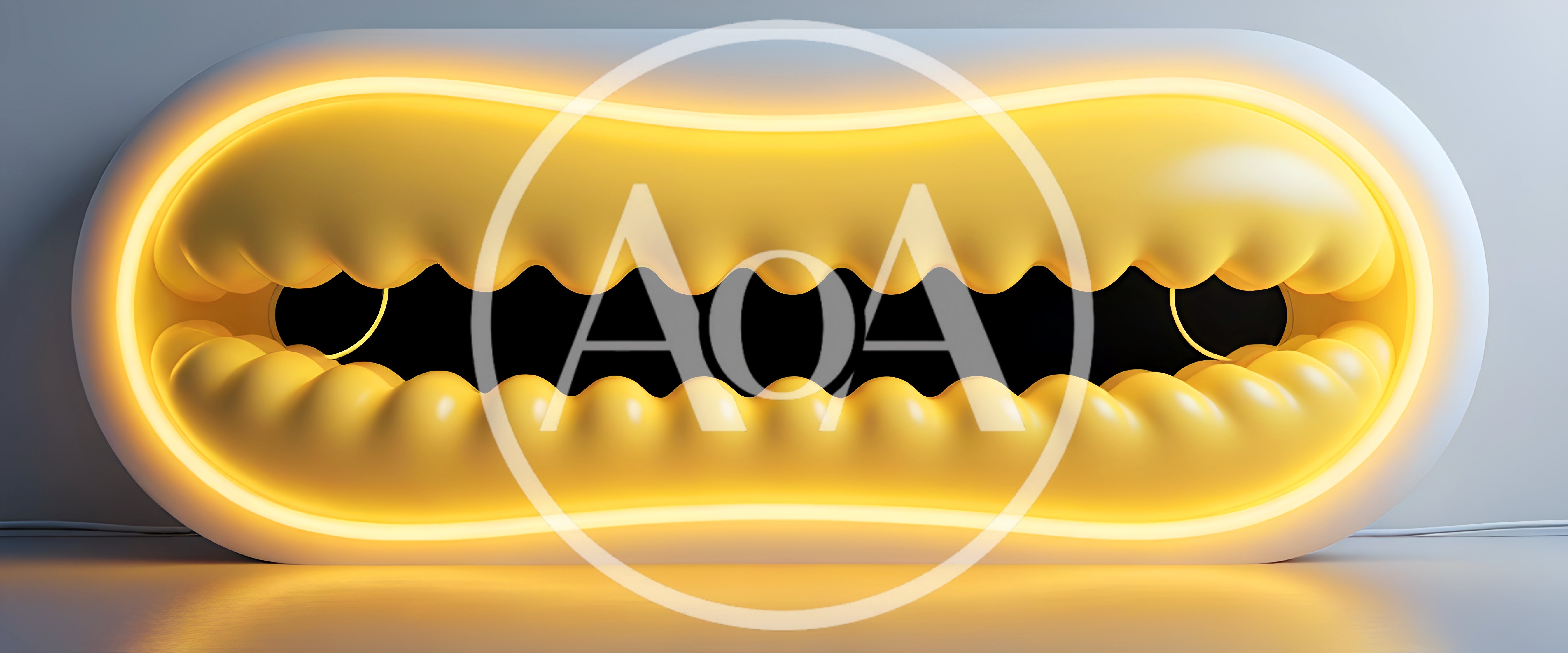 Abstract Yellow Glowing Wavy Mouth Shape Light Installation