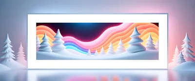 Abstract Winter Landscape With Neon Rainbow Aurora