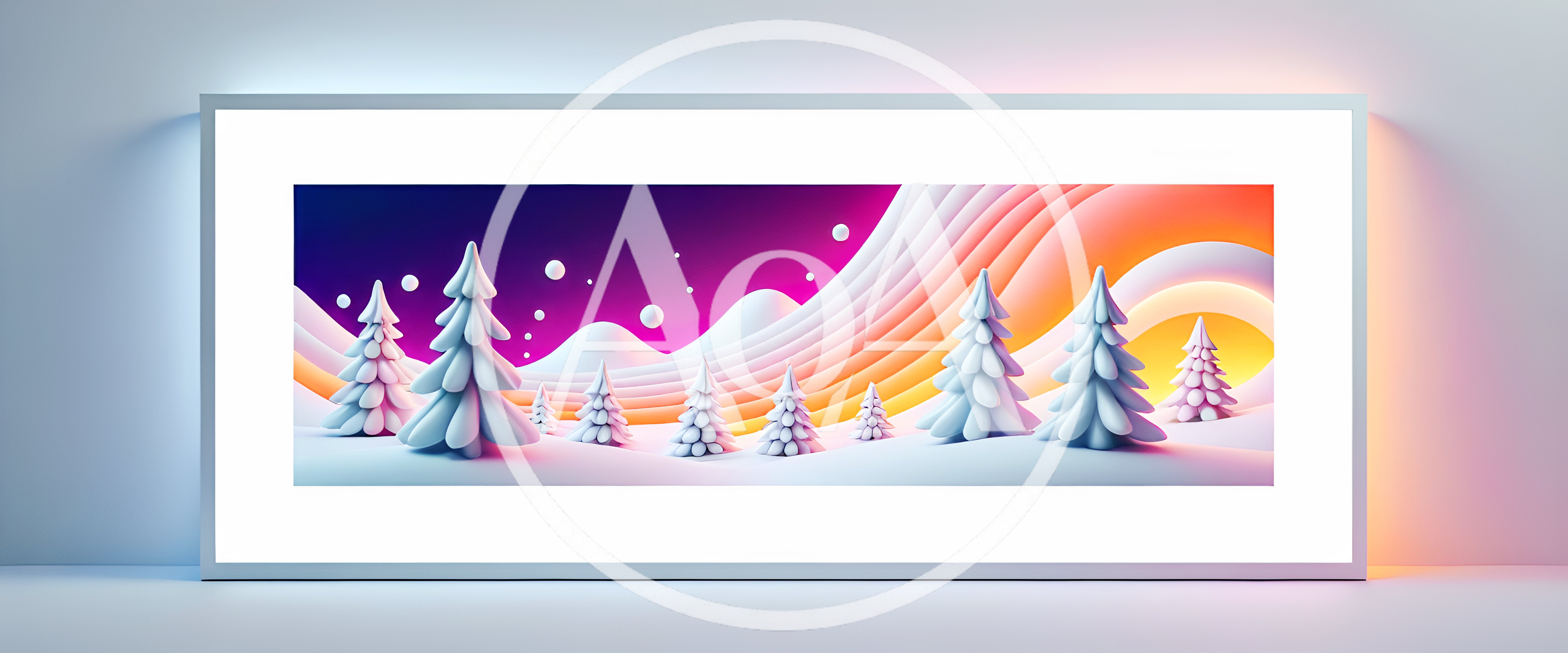 Stylized 3D Winter Landscape With Christmas Trees