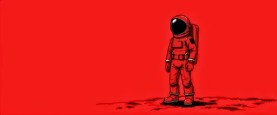Red Astronaut Standing On A Martian Surface