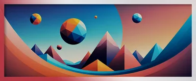 Abstract Geometric Landscape With Floating Spheres