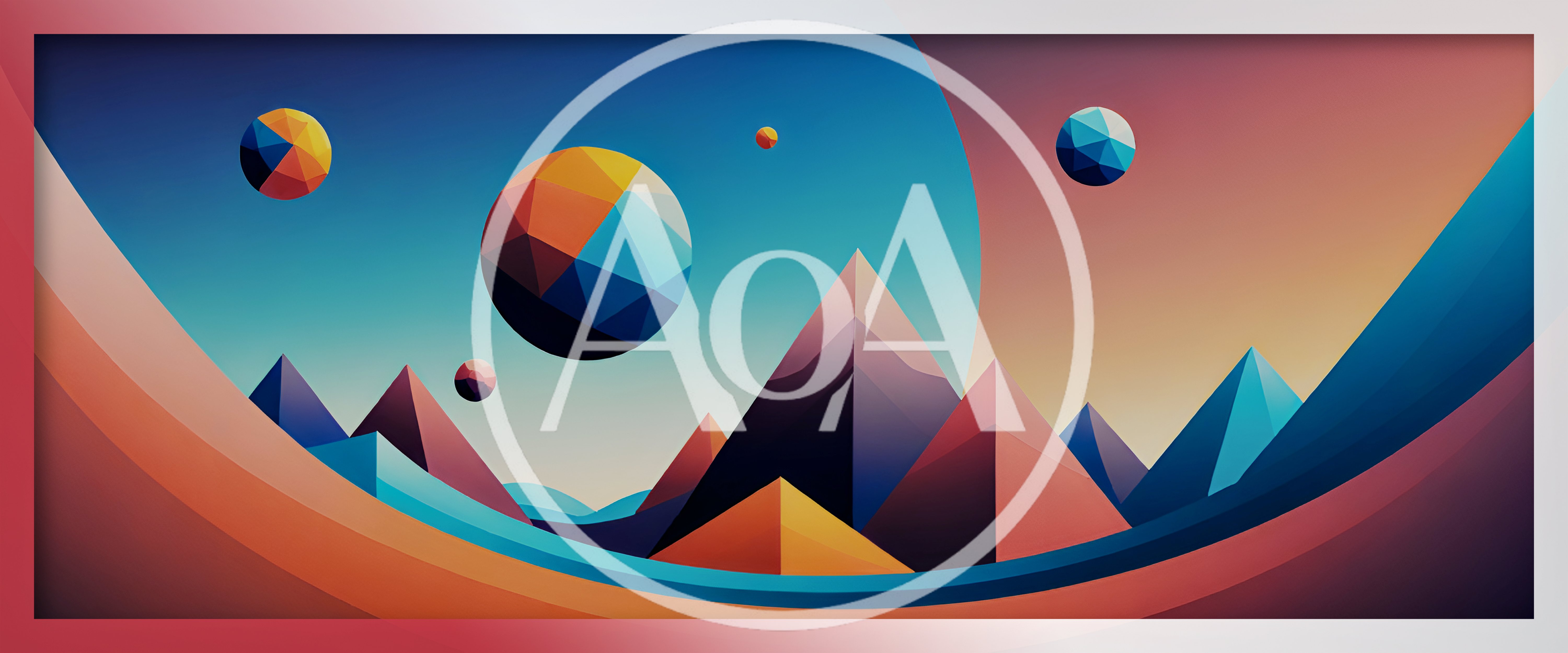 Abstract Geometric Landscape With Floating Spheres