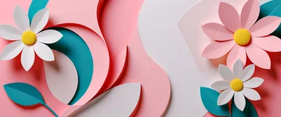 Paper Craft Flowers With Abstract Pink And Teal Layers