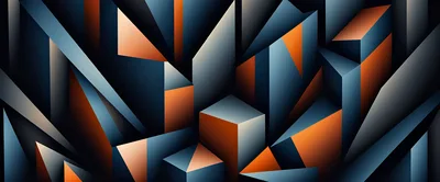 Abstract Geometric 3D Shapes With Orange And Blue Tones