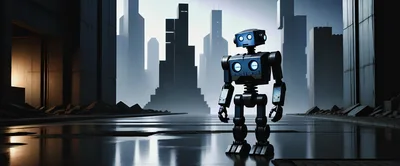 Futuristic Robot Standing In A Desolate Cyberpunk City