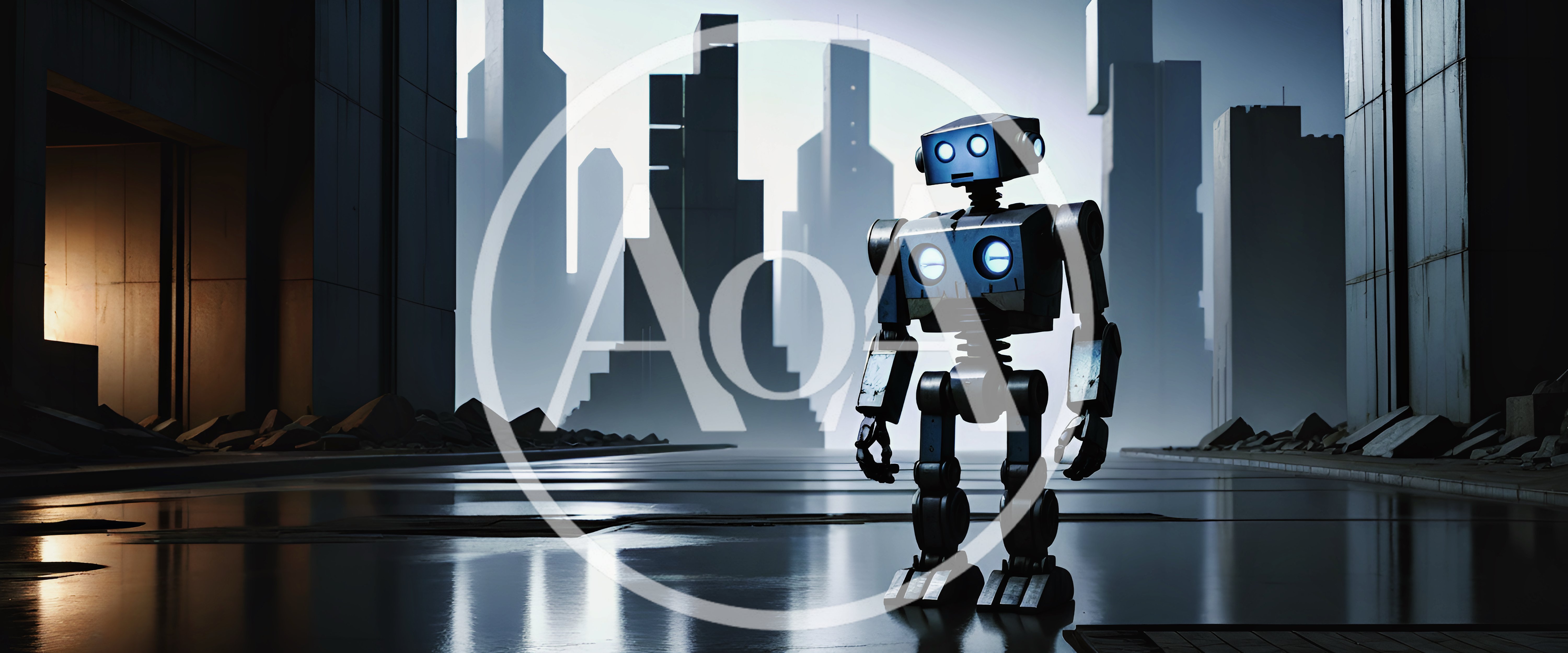 Futuristic Robot Standing In A Desolate Cyberpunk City