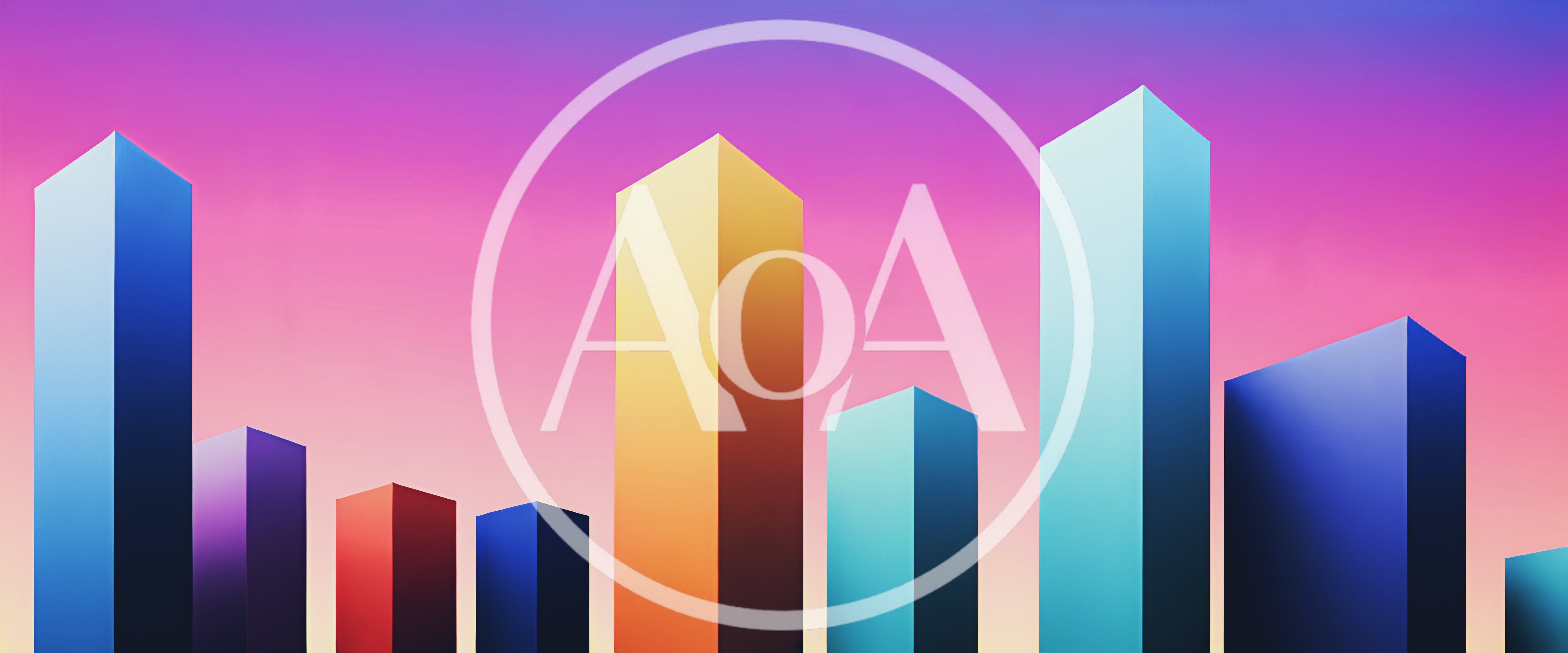 Abstract 3D Cityscape With Colorful Gradient Skyscrapers
