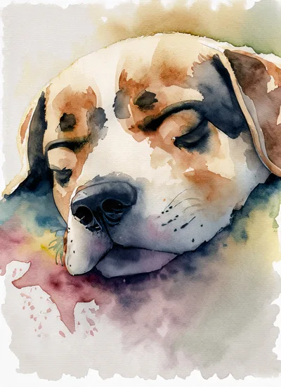 Watercolor Painting Of A Sleeping Dog