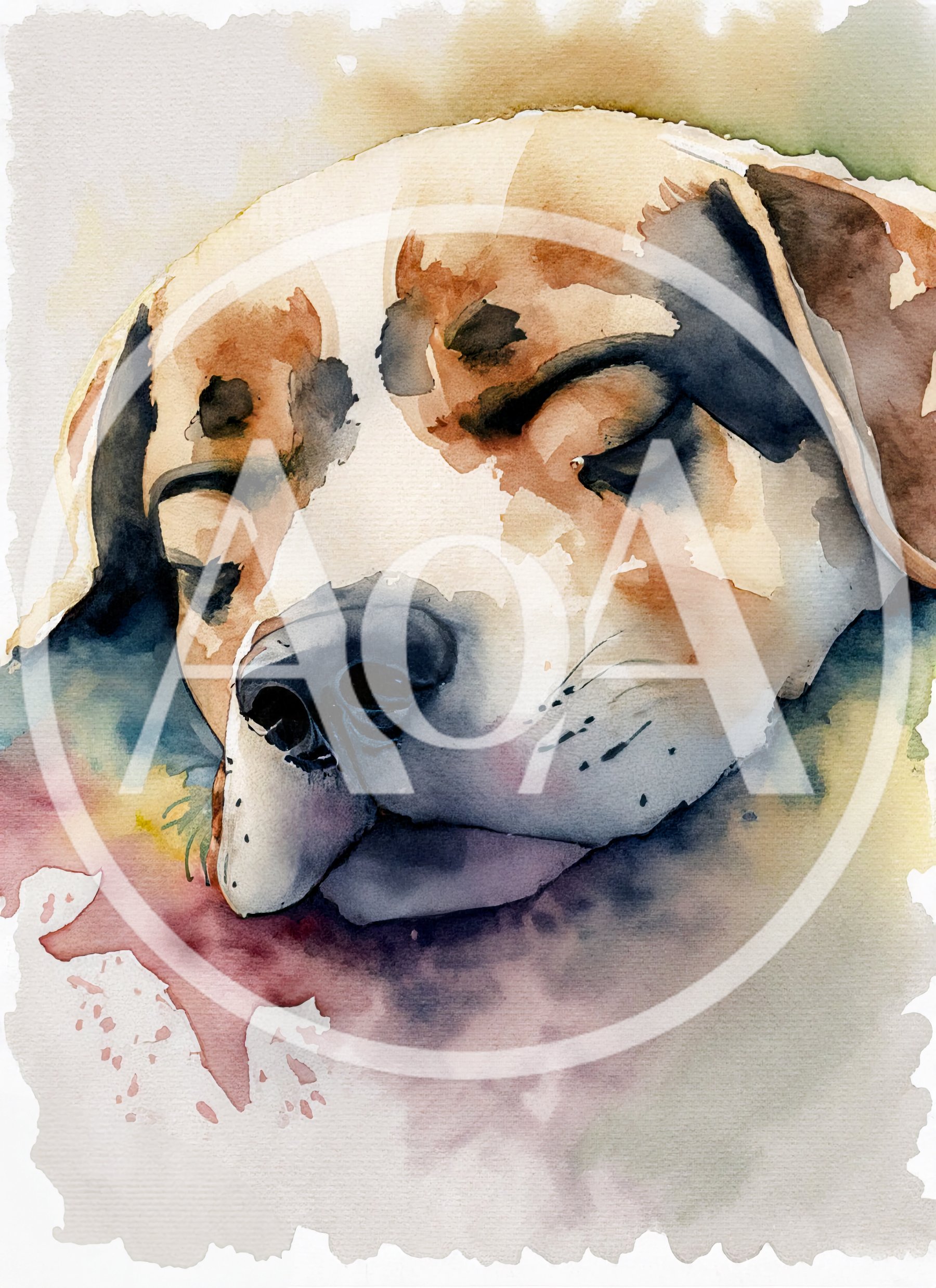 Watercolor Painting Of A Sleeping Dog