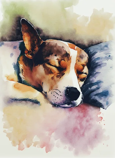 Watercolor Painting Of A Sleeping Dog