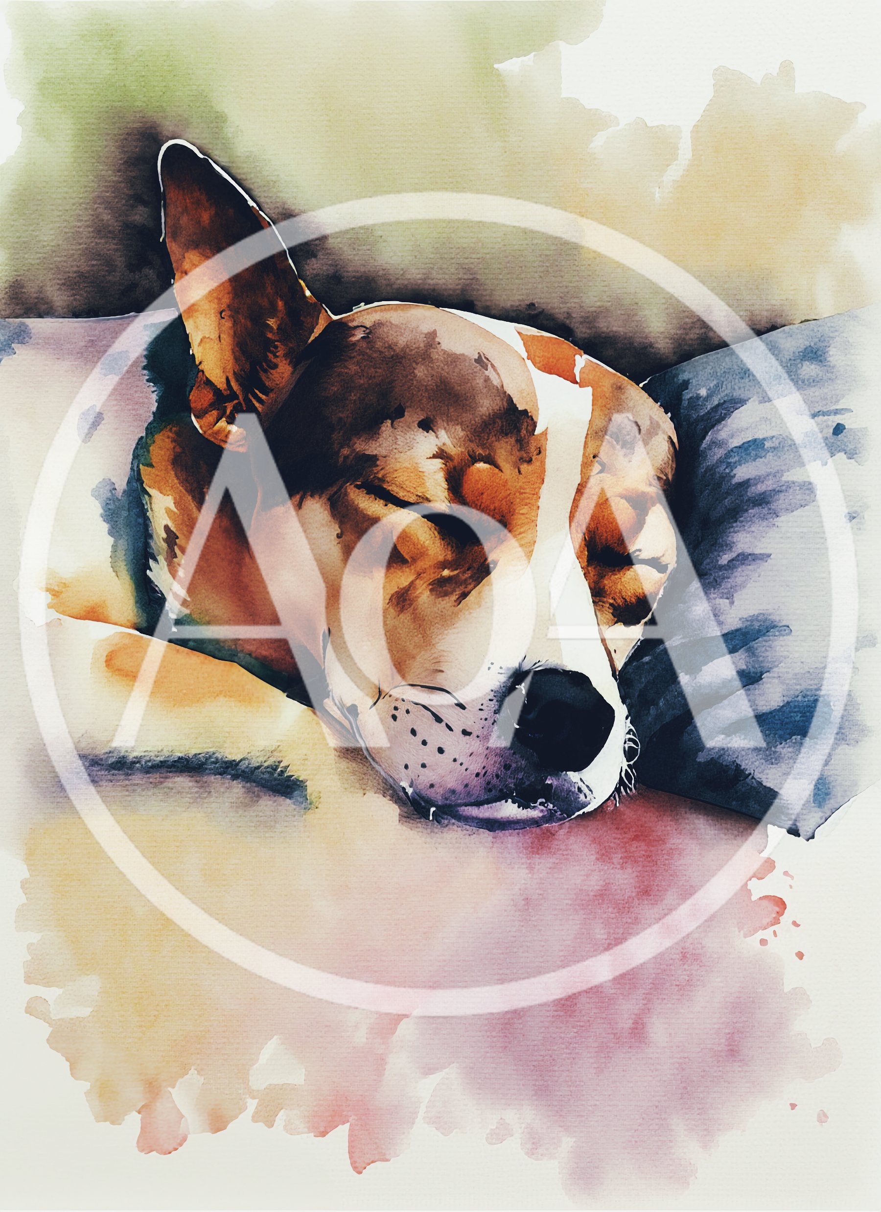 Watercolor Painting Of A Sleeping Dog