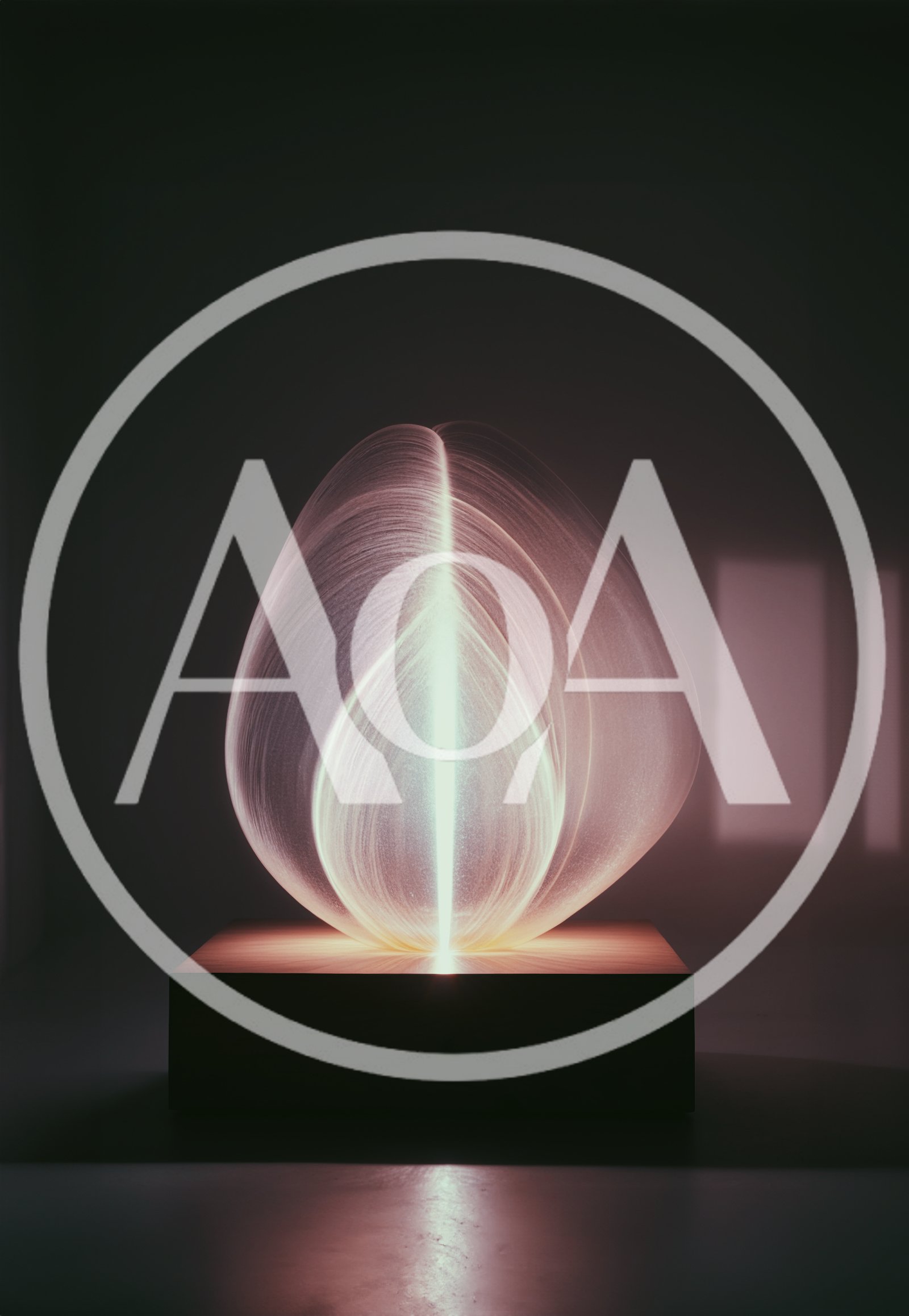 Abstract Glowing Light Sculpture On Wooden Pedestal