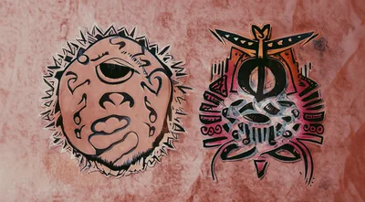 Abstract Surrealist Ink Drawings On Textured Paper