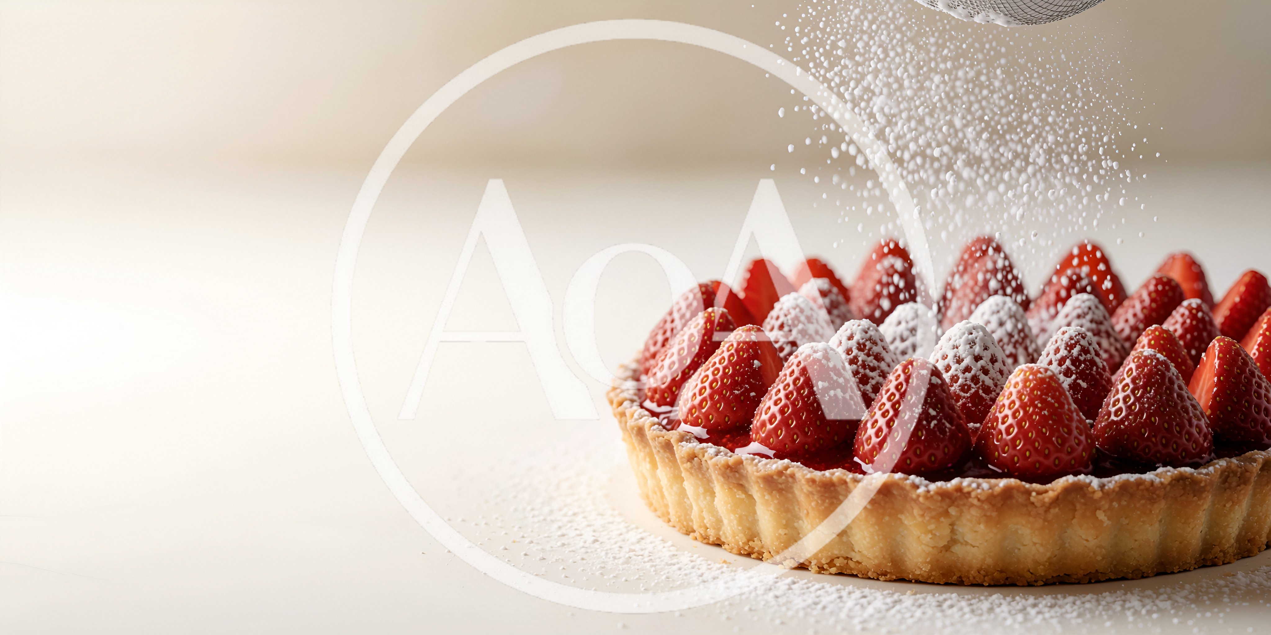 Powdered Sugar Being Sifted Over A Fresh Strawberry Tart