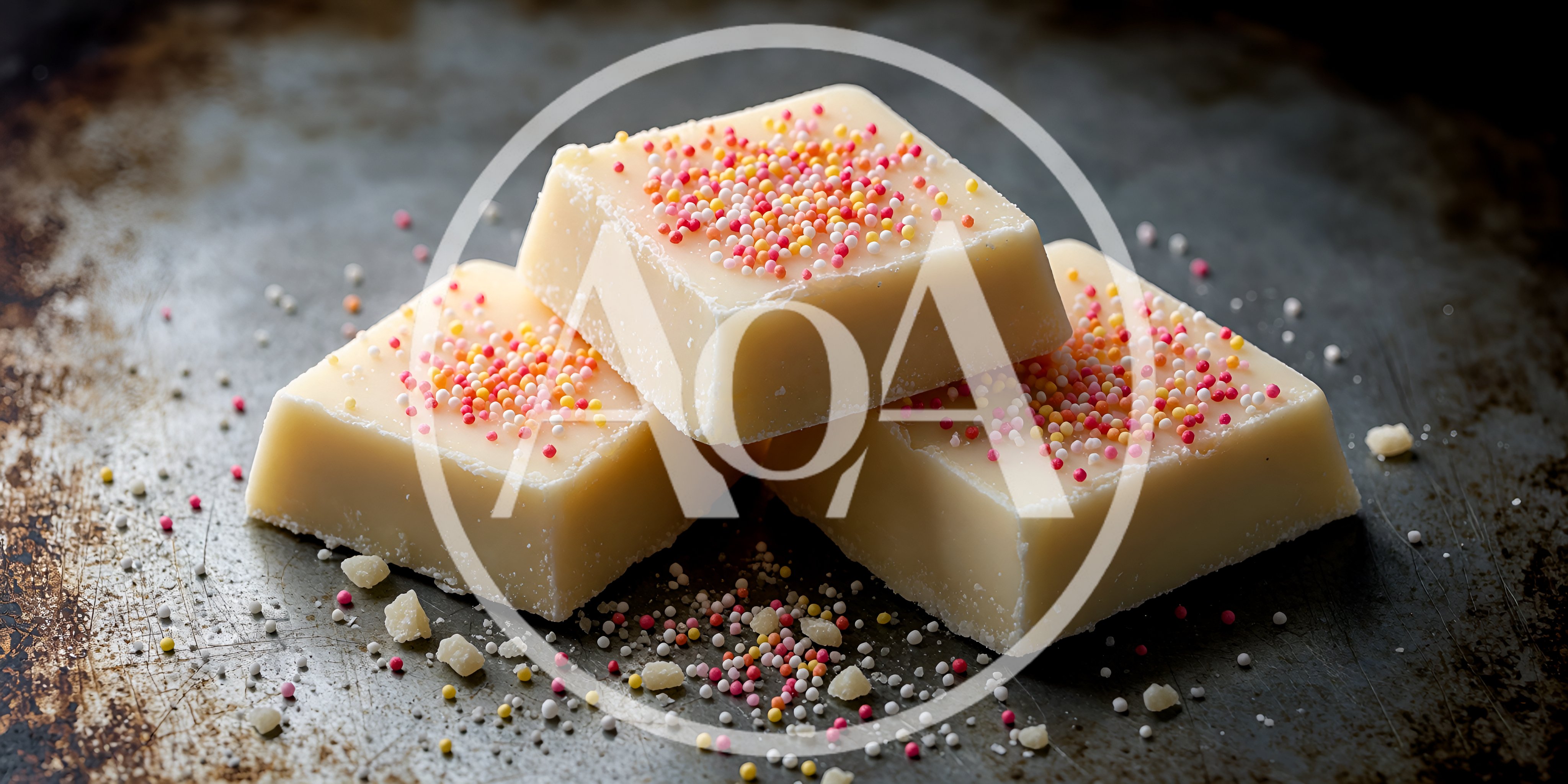 Three Squares Of White Chocolate Fudge With Sprinkles