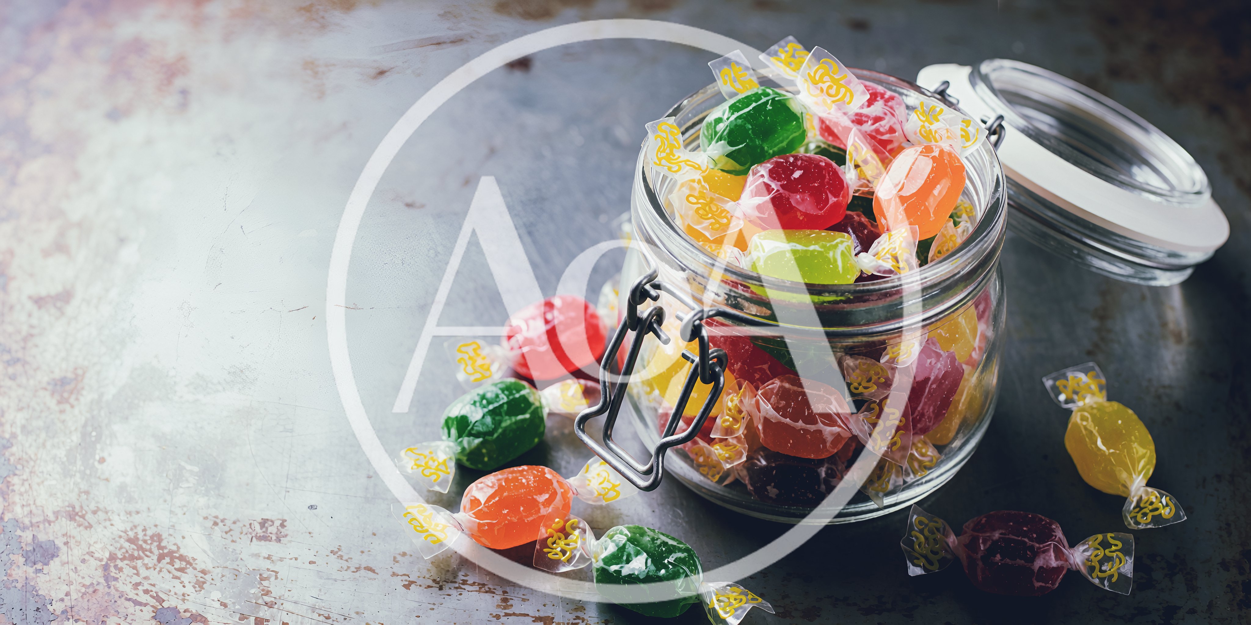 Glass Jar Filled With Colorful Hard Candies