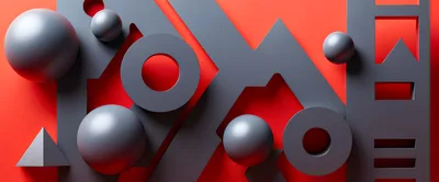 Abstract 3D Geometric Shapes on Red Background
