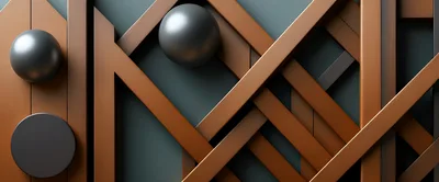 Abstract Geometric Composition With Copper Beams And Spheres