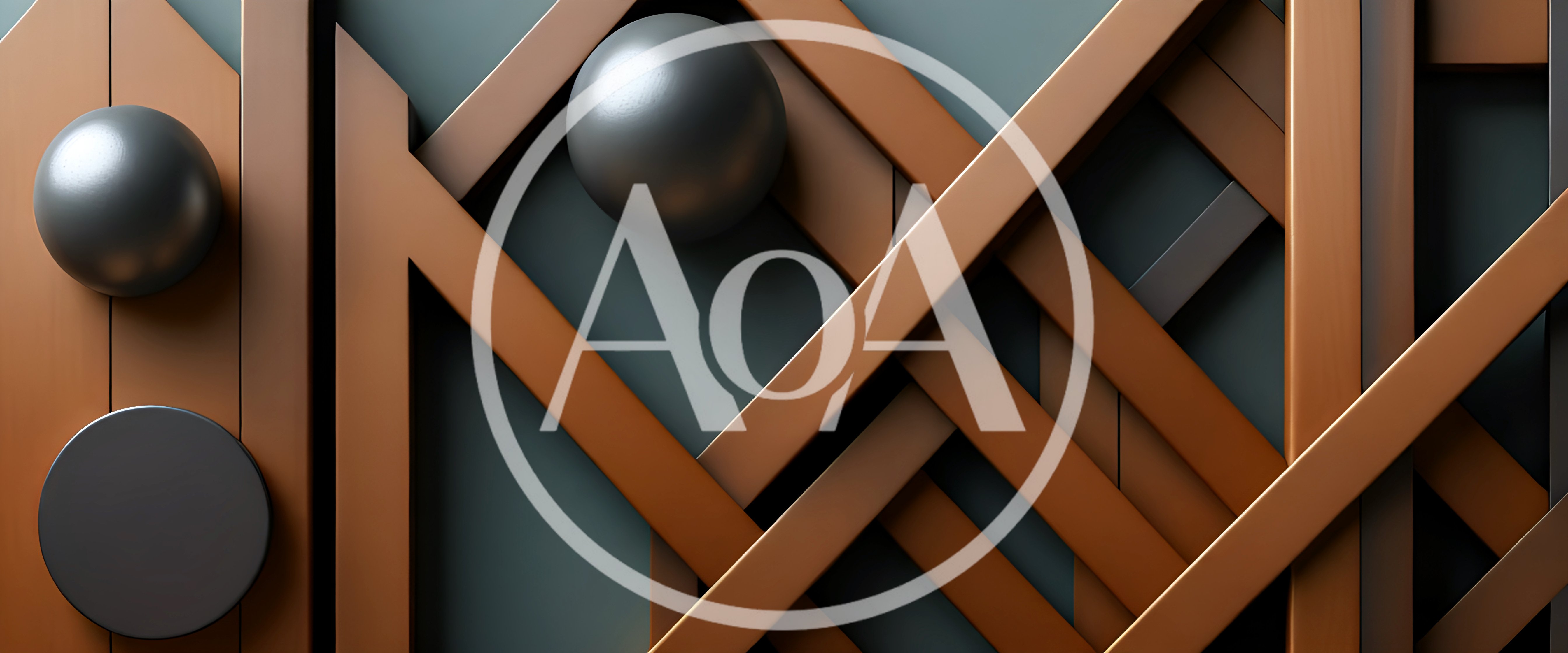 Abstract Geometric Composition With Copper Beams And Spheres