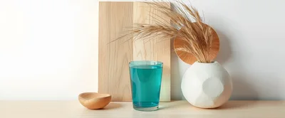 Minimalist Still Life With Blue Glass And Dried Wheat