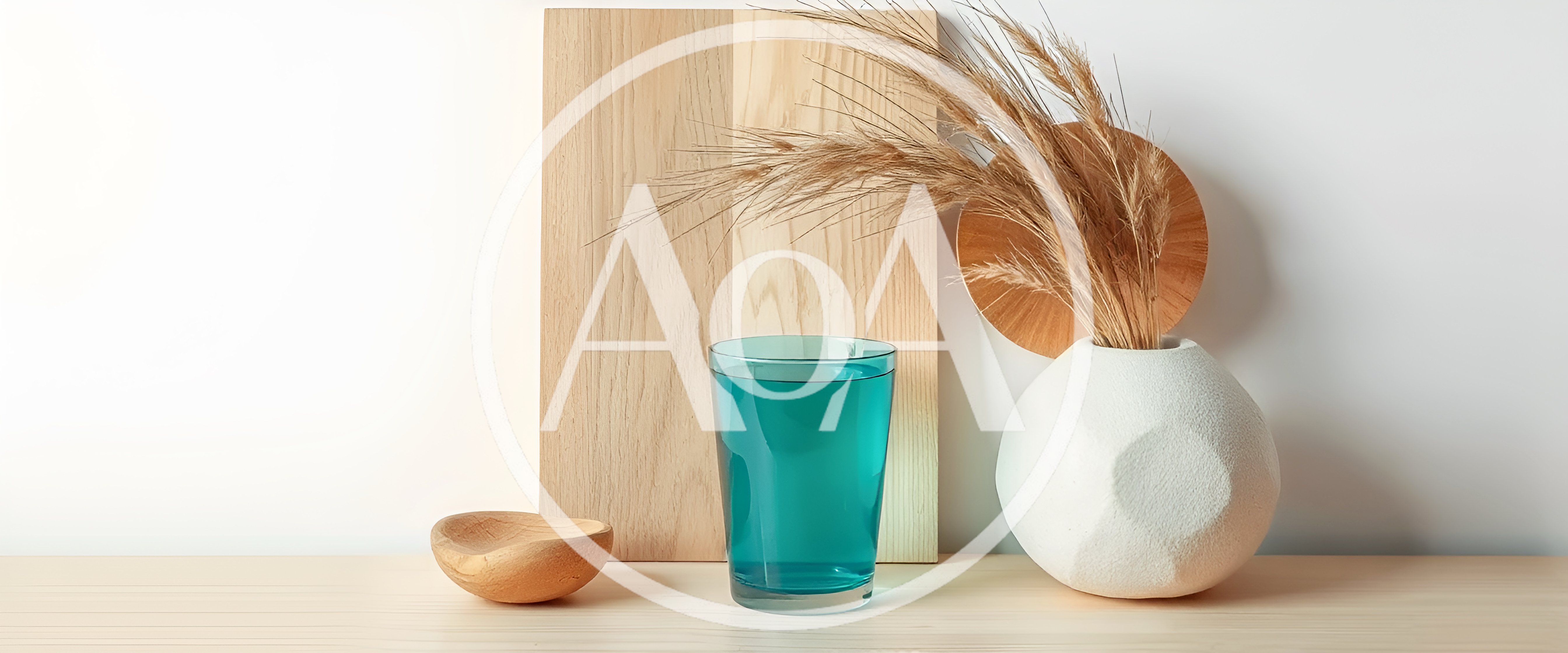 Minimalist Still Life With Blue Glass And Dried Wheat
