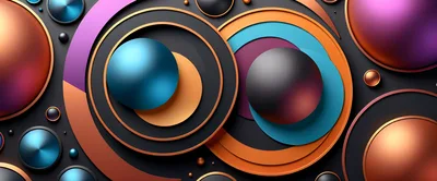 Abstract 3D Composition With Metallic Spheres And Rings