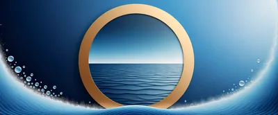 Abstract Golden Circle Frame Over Ocean Waves