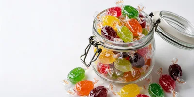 Glass Jar Filled With Colorful Hard Candies
