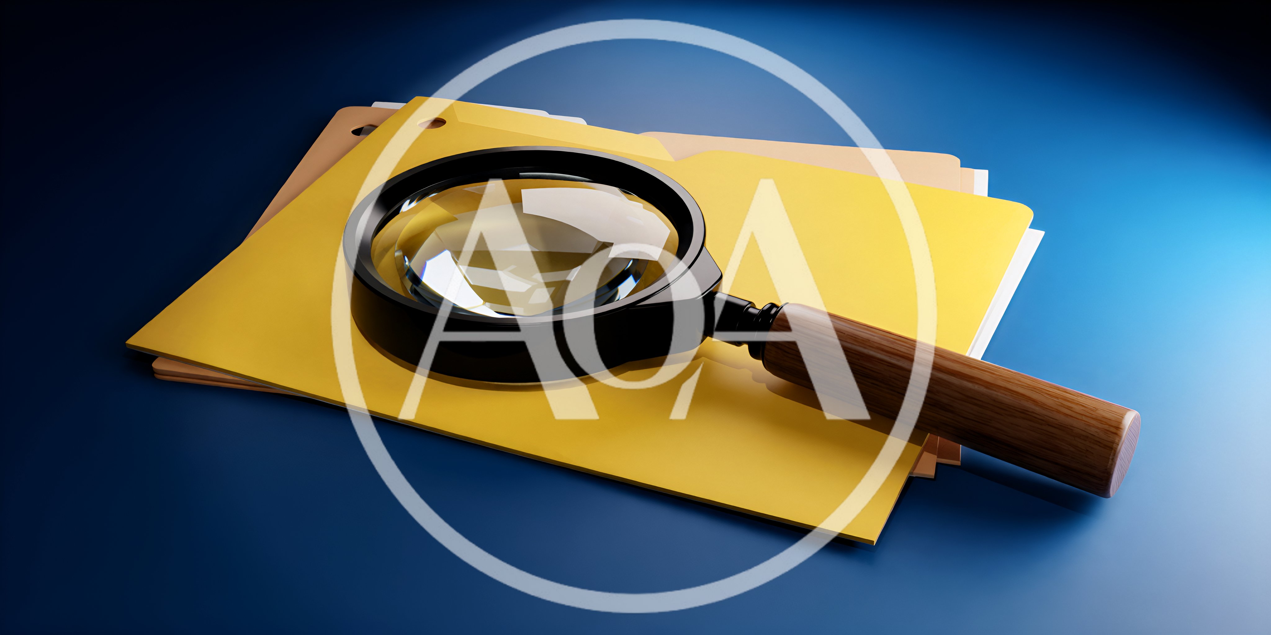 Magnifying Glass Resting On Yellow File Folders