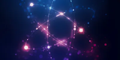 Abstract Digital Atom Model With Glowing Particles